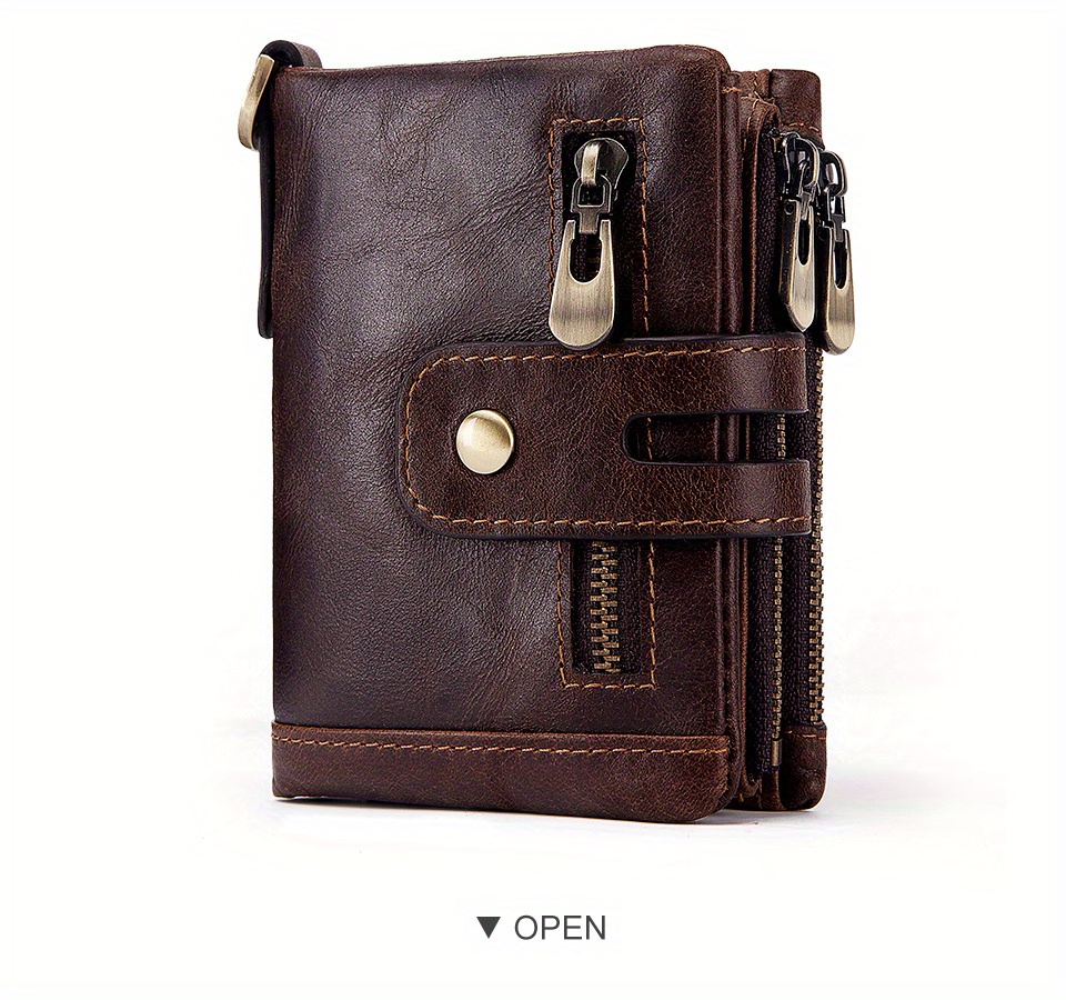 100% Genuine Leather RFID Men Cowhide Wallets Coin Purse Small Mini Card Holder Chain PORTFOLIO Portomonee Male Wallet Pocket