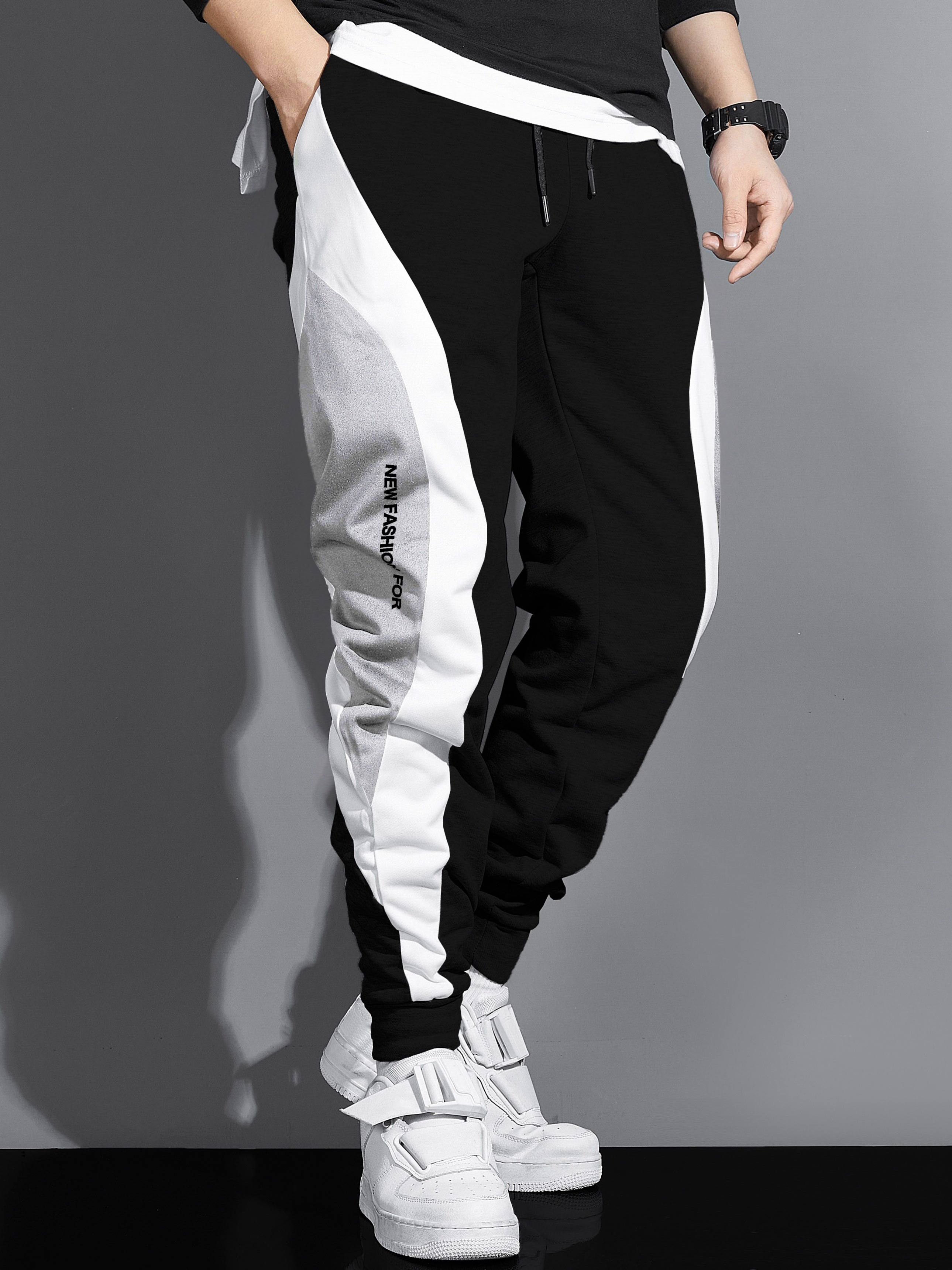 kkboxly Men's Color Block Joggers, Casual Stretch Waist Drawstring Swe ...