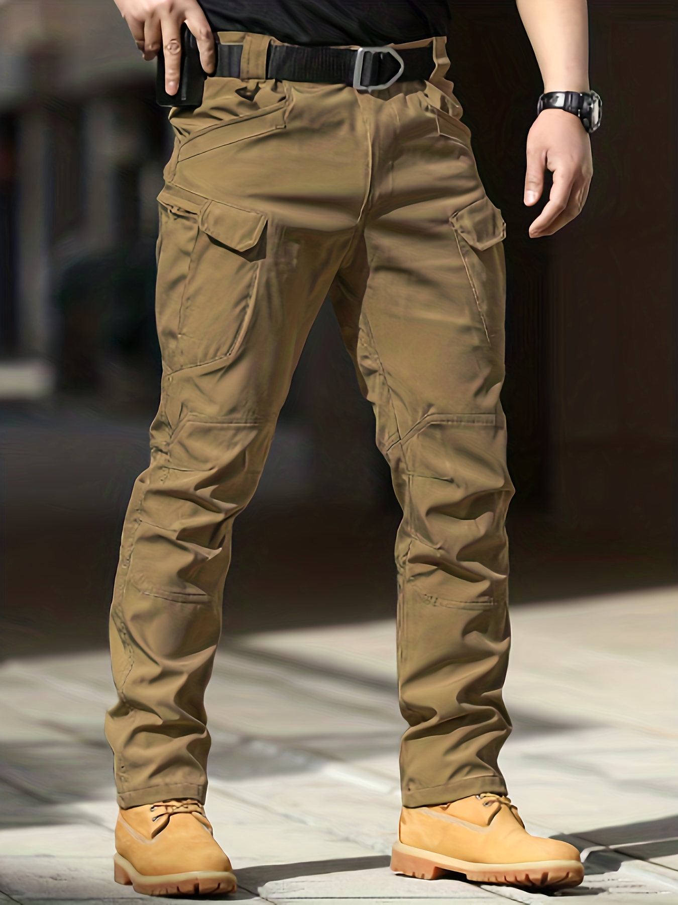 Trendy Solid Cargo Pants, Men's Multi Flap Pocket Trousers, Loose Casu ...