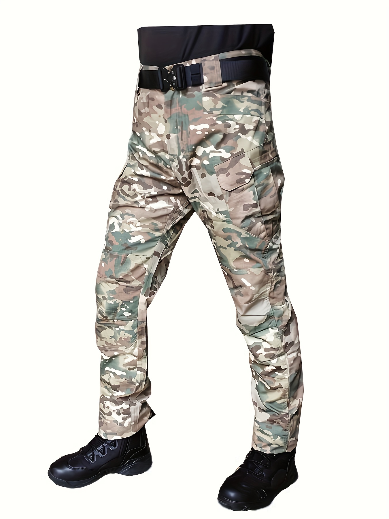 Trendy Solid Cargo Pants, Men's Multi Flap Pocket Trousers, Loose Casu ...