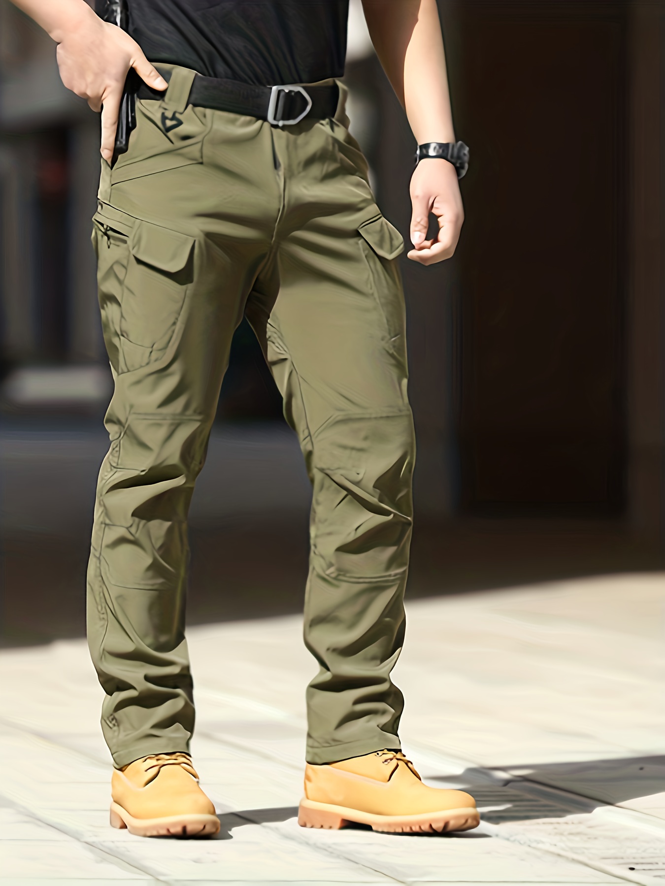 Trendy Solid Cargo Pants, Men's Multi Flap Pocket Trousers, Loose Casu ...